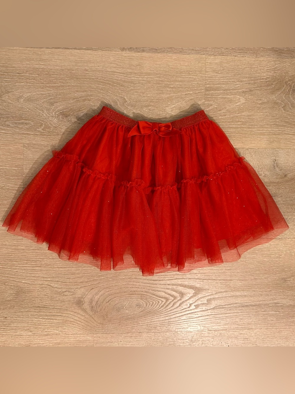 H&M Red Layered Tulle Skirt with Bow Waistband